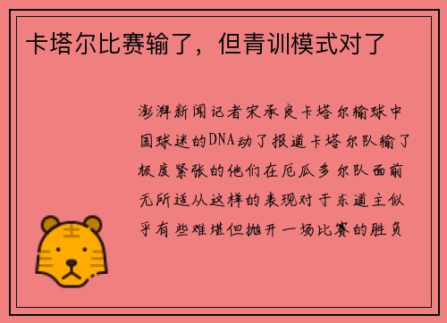 卡塔尔比赛输了，但青训模式对了